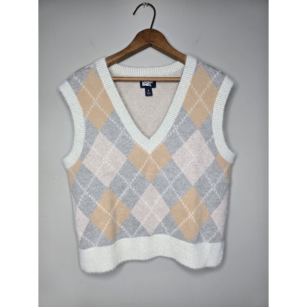 Lands' End Argyle Sweater Vest Fuzzy Cozy Soft Schoolgirl Preppy Golf Academia S